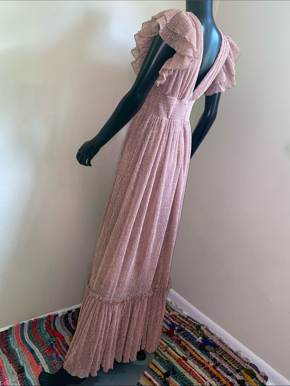 Mable Dusty Rose Adorable Dramatic Ruffle Shimmer Maxi Dress โจ - Picture 7 of 15